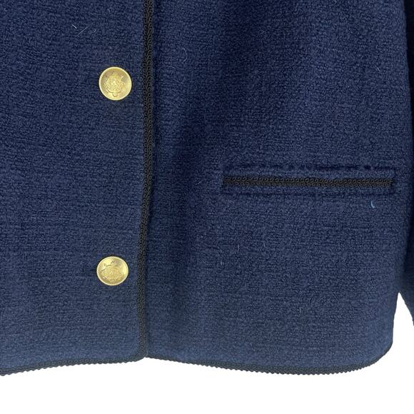 J. Crew Tweed Bomber Lady Jacket Wool Blend Navy Gold Button Size 14 - Picture 8 of 13